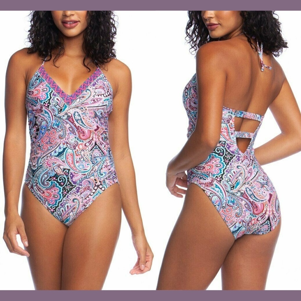NEW $119 La Blanca Swirlin'‎ Halter Paisley One-Piece Swimsuit [SZ 6 ]